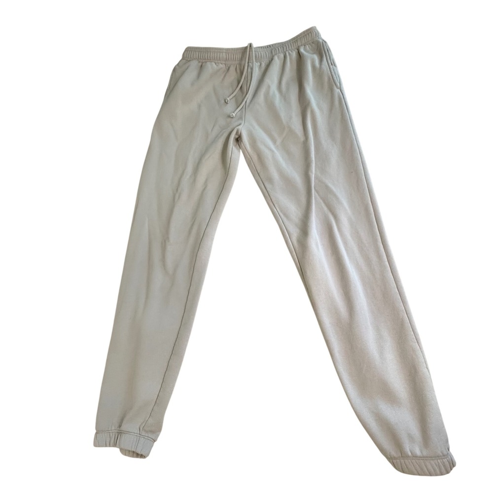 GAP Mens Fleece Joggers Sweatpants Beige Medium Tall Drawstring Elastic Waist